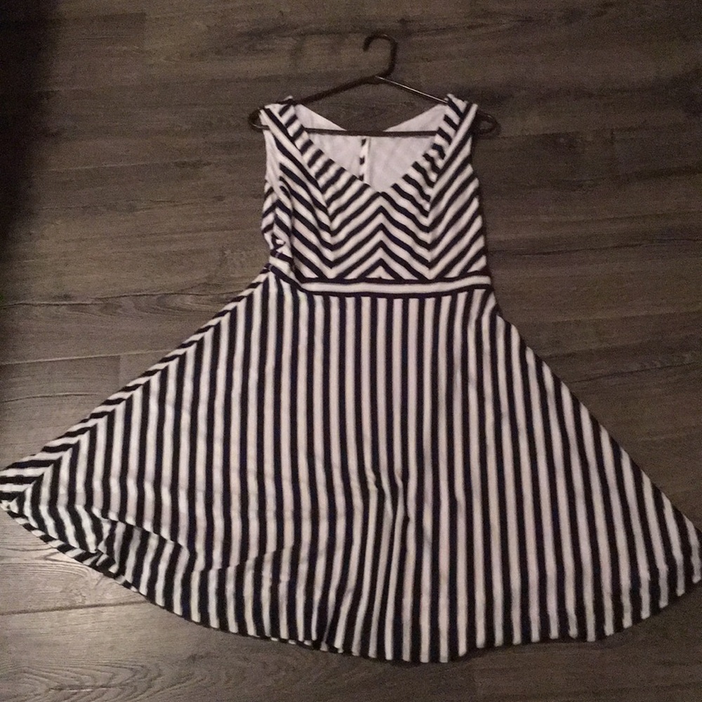 Navy white and silver chevron dress